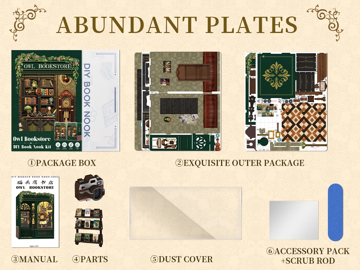 CuteBee New Style Mini Dollhouse Owl bookstore 3D Wooden Puzzle Use as Gifts Book Nook Kit Use as Gifts