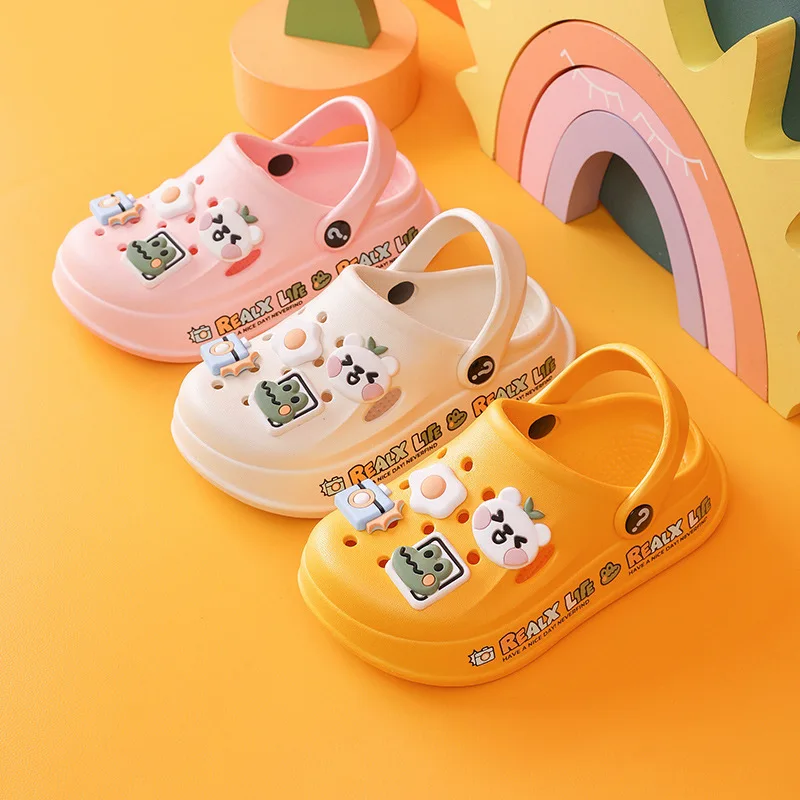 Cartoon Crocodile Open Toe Non-Slip Home Bathroom Shoes Baby Kids Flats Footwear Boy Shark Sandals Slides Slippers