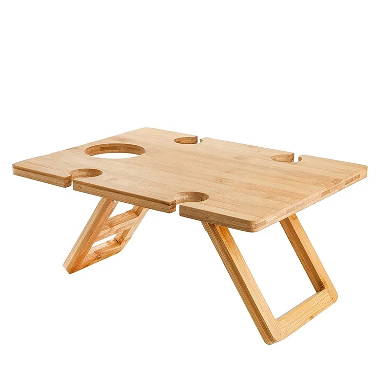 QUAWE Wholesale Custom Square Wooden Portable Folding Outdoor table Wine Beer Champagne Mini Picnic Rack Bamboo picnic table