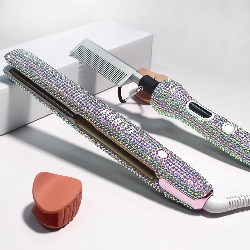 Wholesale Portable  Fashionable Rhinestone hair straightener Custom flat iron with bling