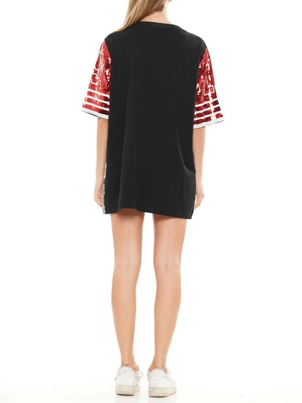 Custom Women Sliver Metal Sexy Sequin Oversized Fall Off Shoulder Tshirt Shirt Dresses For Women Party