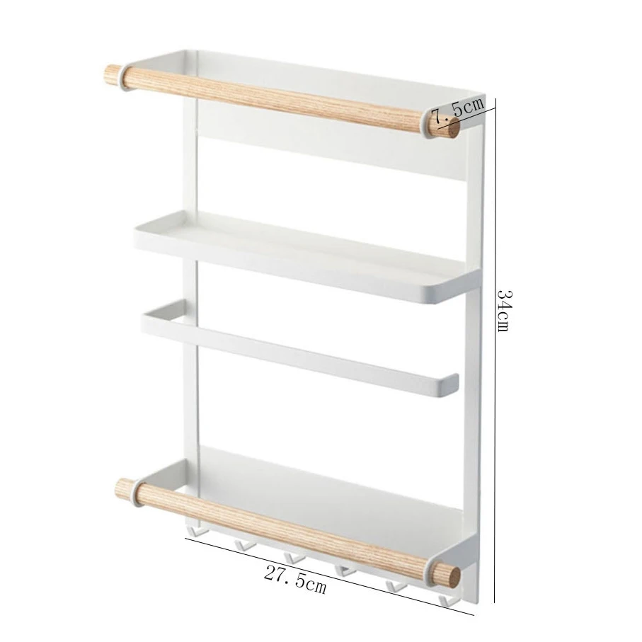 No Damage Magnetic Spice Rack Metal Black & White Fridge Storage Rack For Kitchen