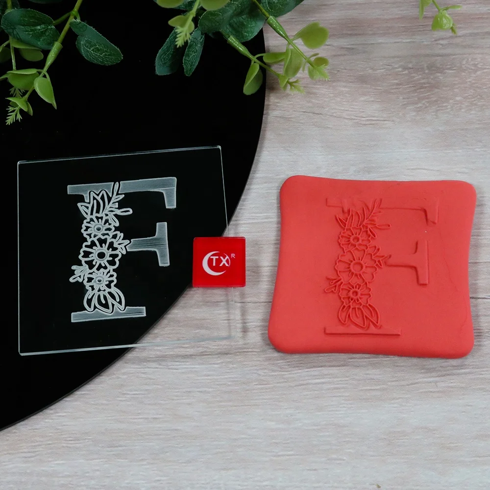 TX Floral Alphabet Embosser Set A-Z With Ampersand Acrylic Fondant Stamp Embosser For Cookies Cupcake and Baking Cake Decoration