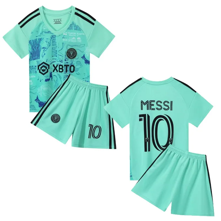 Wholesale New 23-24 Miami Messi Jersey Kids Football Kit Ronaldo Jersey Kids Argentina Worldcup Team Kit Kids Soccer Jersey