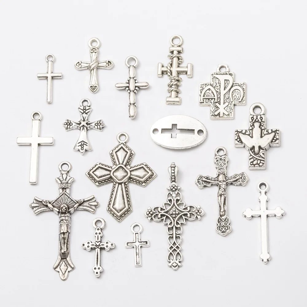 Mix Style Vintage Cross Charms pendant Antique Silver Color Pendants DIY Crafts Making Findings Handmade Tibetan Jewelry