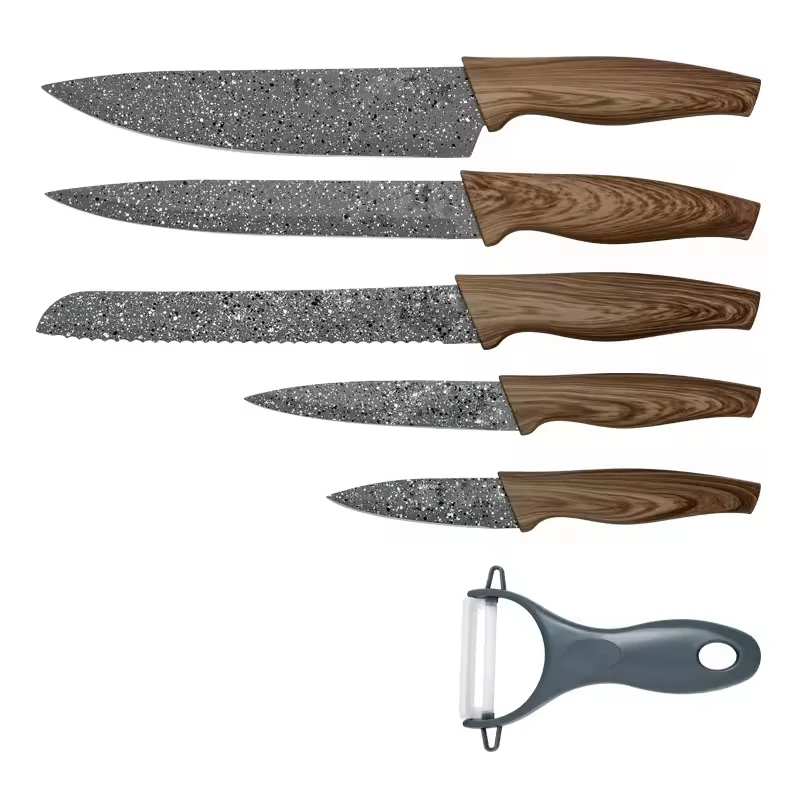Kitchen Accessories 6pcs Non-stick Coating Knife Set With Gift Box For Kitchen Knife Set with Universal Knife Block Holder