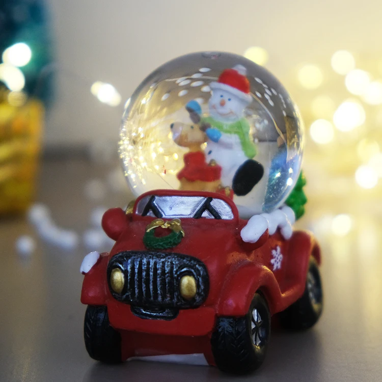Custom Holiday Decoration Souvenir Resin Craft 3D Car Crystal Mini Snow Globe Ball for Christmas Gift