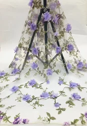 Organza wedding dress 3D lace fabric embroidery flower dress fabric