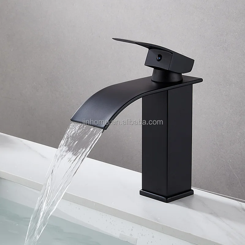 Black Waterfall Basin Mixer Faucet Single Handle Hot Cold Sink Water Tap Deck Mounted Bathroom Taps And Mixers