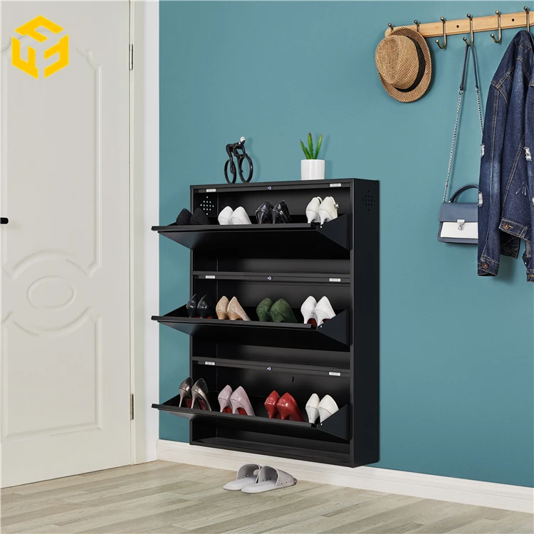 Wall Mounted Hallway Steel Shoe Box Cabinet Foldable Metal Shoe Cabinet