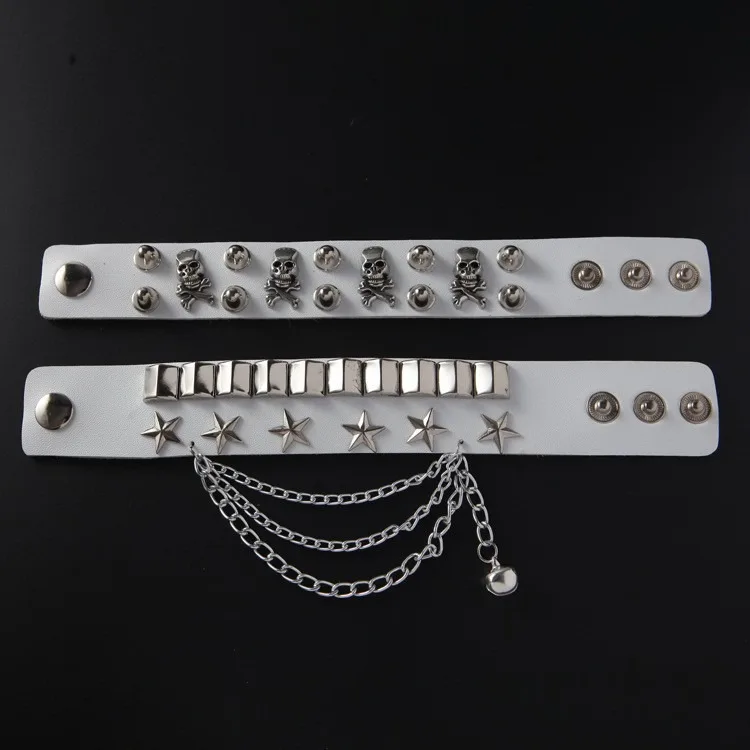 Hot Selling Punk Street Dance Bracelet Personalized Wide Belt Skull Rivet Handsome Bracelet Set