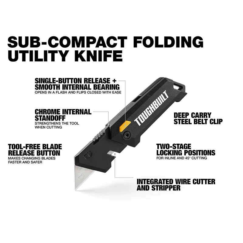 TOUGHBUILT TB-H4-12-C Compact Folding Mini Tool Knife Convenient Utility Knife Durable Hand Tools