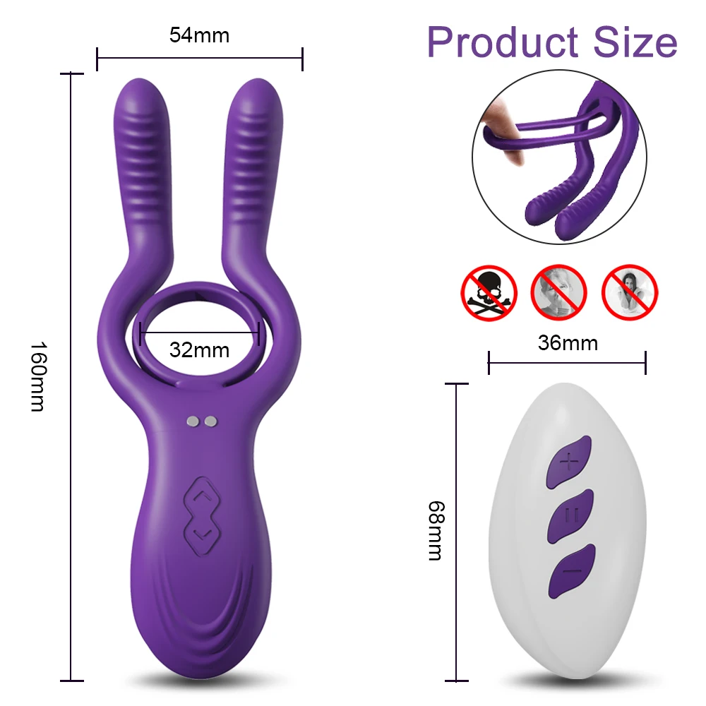 Rabbit Design Vibrating Cock Ring 10m Remote Control Penis Ring with 12 Vibration Modes Silicone Erection Rings for Men
