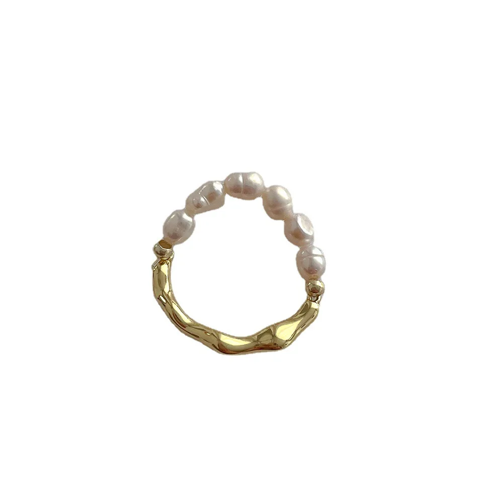 High quality 18k gold plated real freshwater pearl rings jewelry elastic adjustable natural mother of pearl ring for women