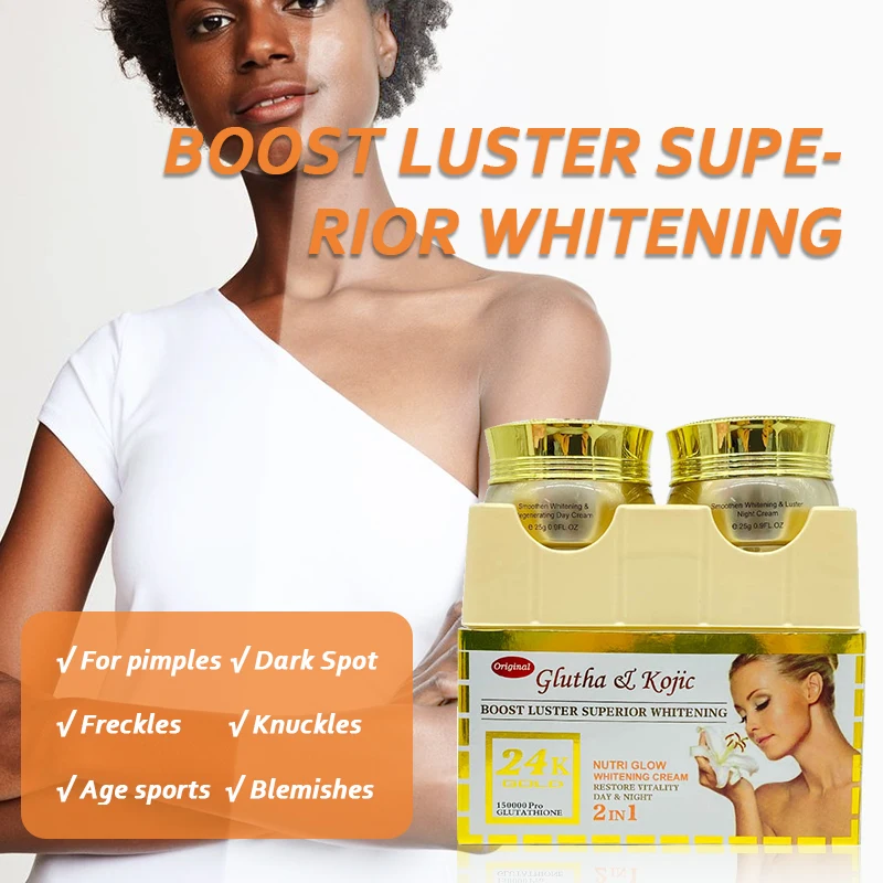 Super Whitening 24K Gold Day and Night Face Beauty Cream Glutathion & Kojic Natural Glowing Skin Best Anti-aging Cream