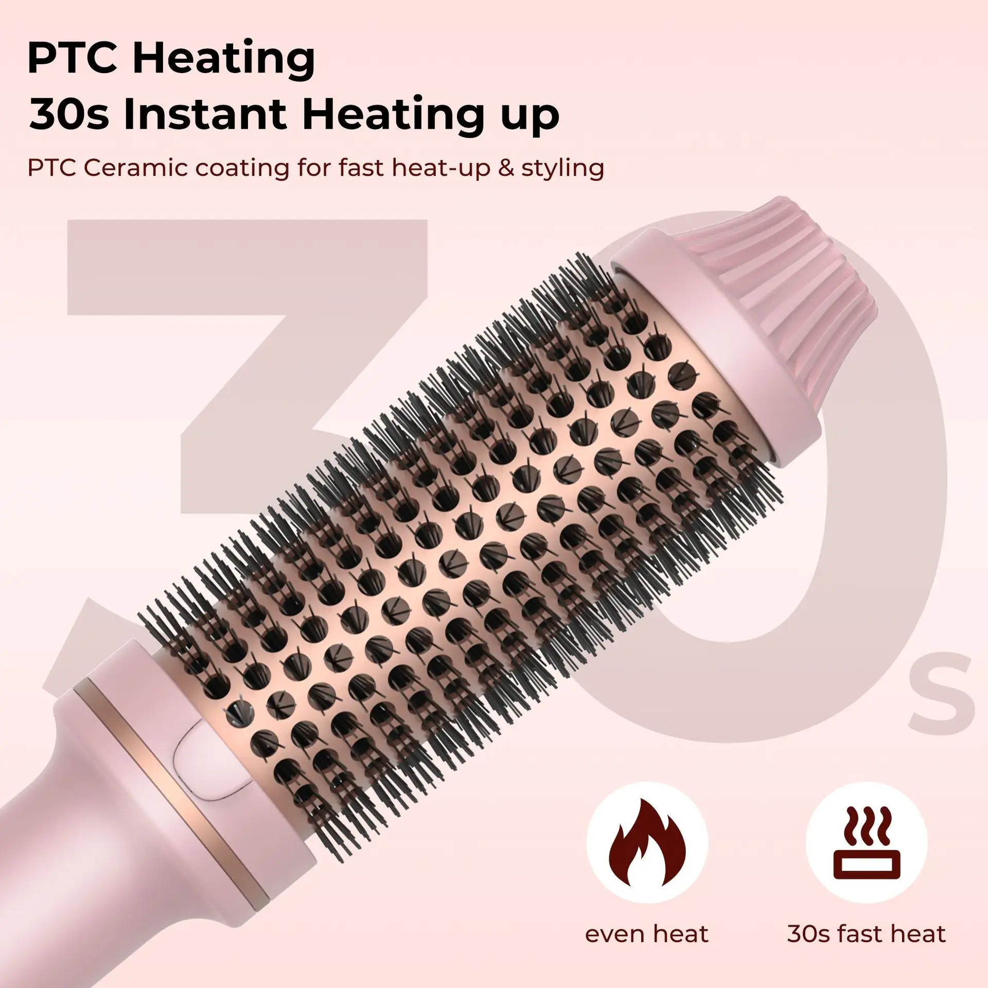 Adjustable Temperature Pink Electric Hair Curl Hot Tools 360 degree Rotating Multitudet Hair Dryer Brush Round Volumizing Brush