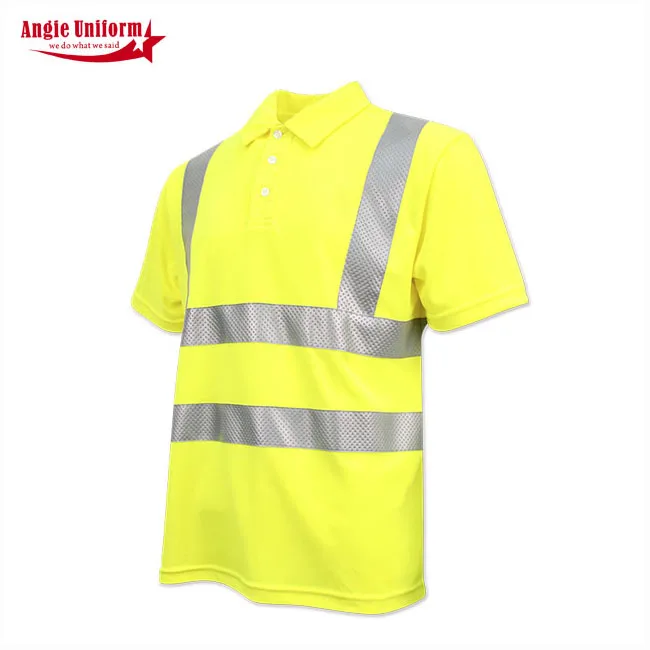 custom logo wholesale hi vis safety yellow shirts high visibility construction  t shirt reflective workwear polo