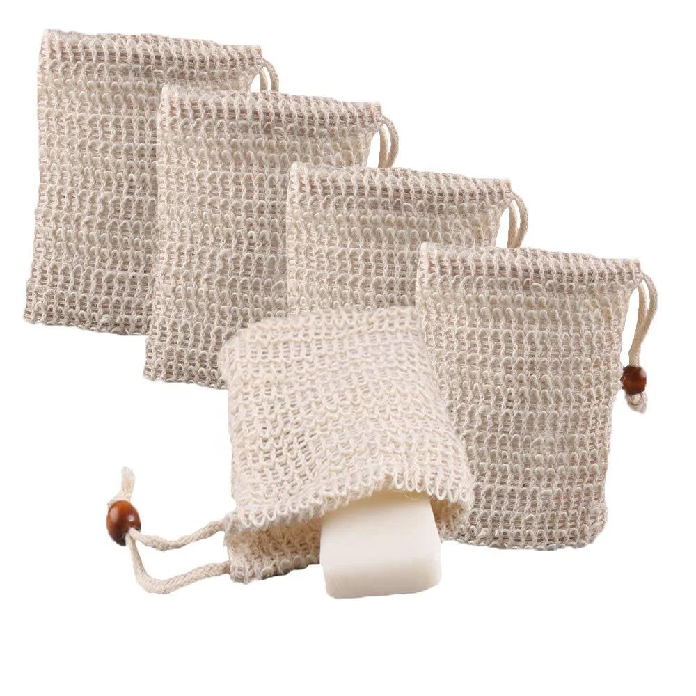 
100% Natural Organic cotton Mesh foam bag Sisal Soap Saver Bag For Shower with beads 