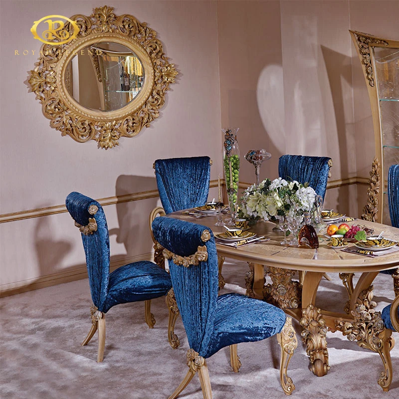Luxury French Rococo Style Carved Wood Oval Antique Dining Table And Chair Exquisite Handcrafted Painted Classic Dining Set