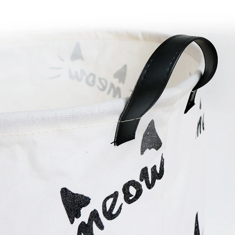 Folding Canvas Black White Printed Cotton Waterproof Collapsible Toy Organizer Clothes Laundry Storage Basket Bins with Handle