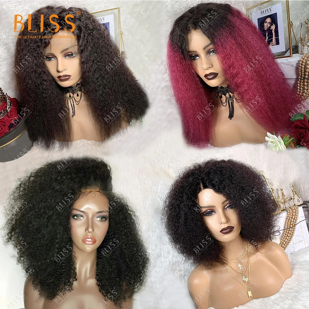 Bliss Afro Kinky Straight Frontal Wigs Afro Kinky Curly Brazilian Human Hair Wigs Short Afro Kinky Curly Wigs For Black Women