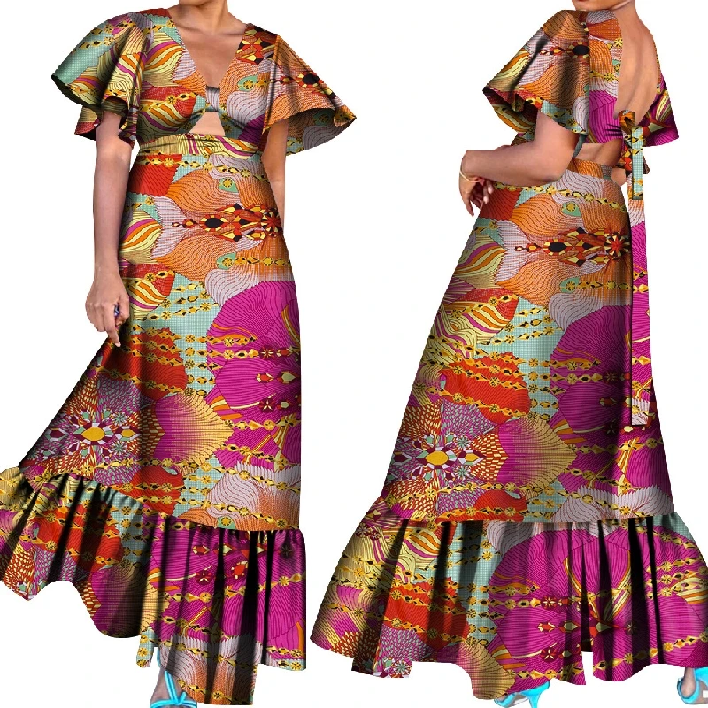 2022 modern dashiki african thailand evening short sleeve hollowed-out hem designs ladies plus size  floor length