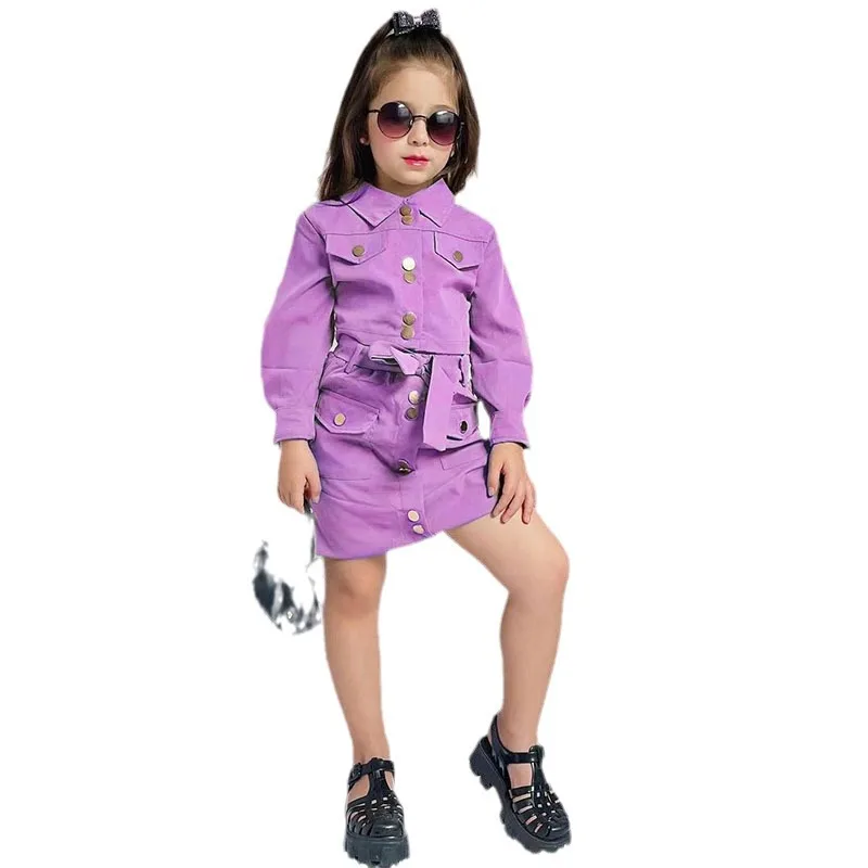 Fashion Toddler Girls Fashion Wear Candy-color Long Sleeve Top Short Skirt Two Piece Girls Clothing Set