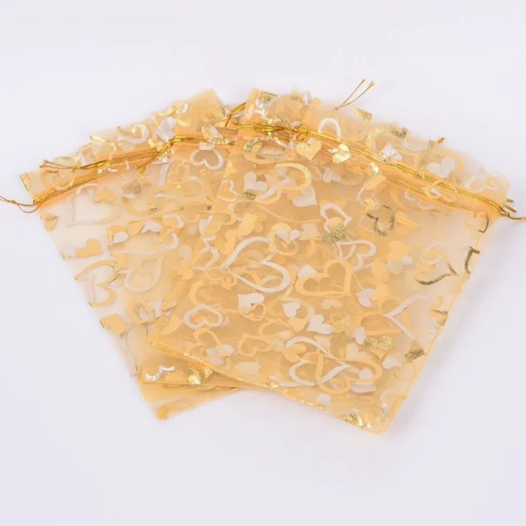 Custom Transparent Drawstring Pouch Yarn Gold Organza Bags For Storage