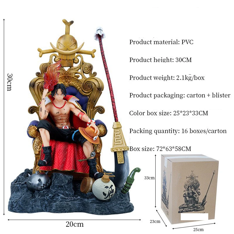 PVC Model Anime Character One Pieces GK Resonance Series Throne Portgas-D-Ace Based on Japanese Animation