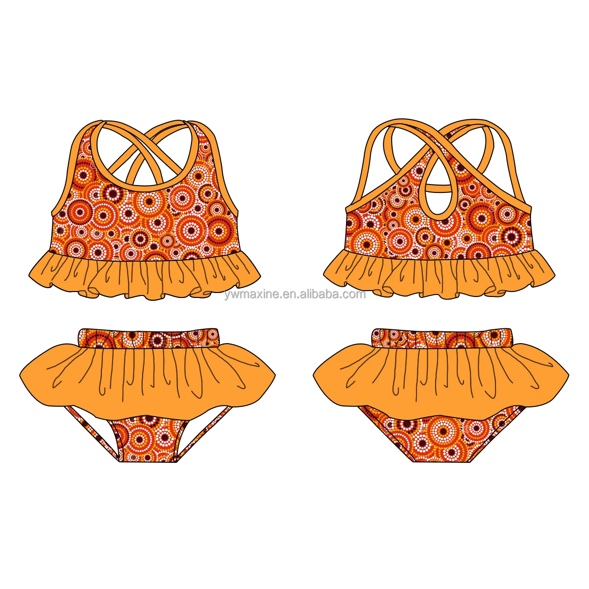 Boutique kids 2-piece bikini swimsuits recycled dry fast toddle baby girls swimwear beachwear wholesale