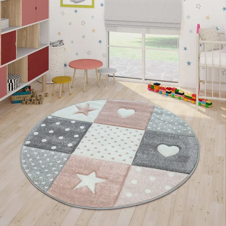 Comfortable customized design checkered hearts stars pink blue green kids rugs