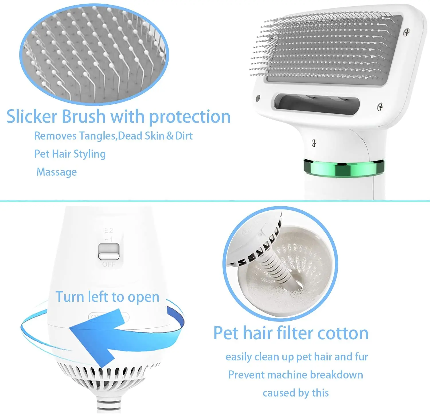 
dog dryer Pet Hair Dryer, Quiet, 2 Heat Settings & Portable Dog Dryer with Slicker Brush 