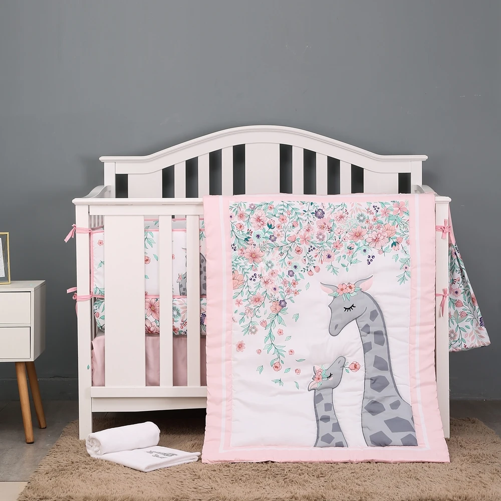 Wholesale new born knitted Baby Girl Crib Bedding Set for Baby Girls Nursery Crib Set 3Piece Fitted Sheet comforter skirt