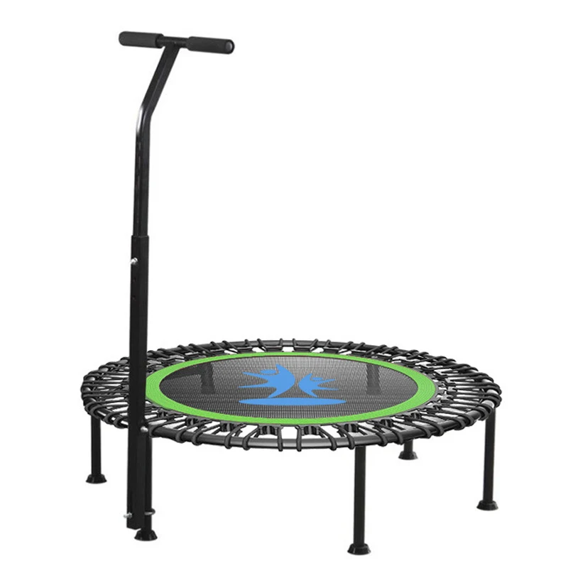 Folding Fitness Trampolines, Rebound Recreational Exercise Mini Trampoline with 5 Level Adjustable Foam Handle