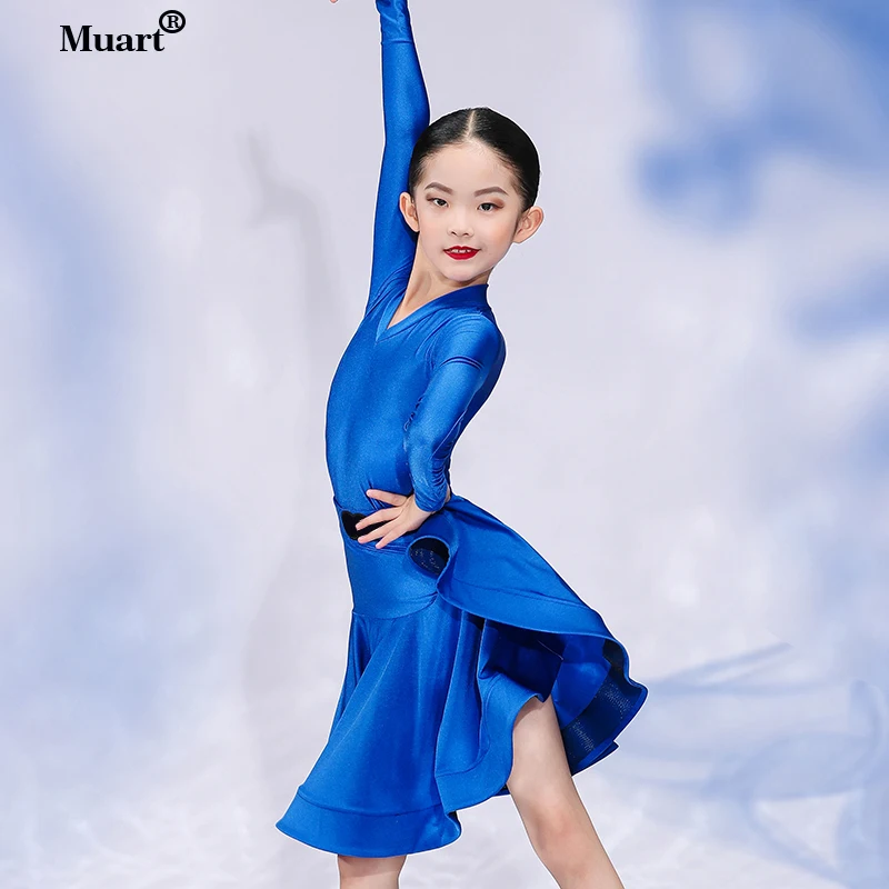 V-neck Latin square dance dress with long sleeves Competitive Dance Children Jazz Latin Dance wear Costumes