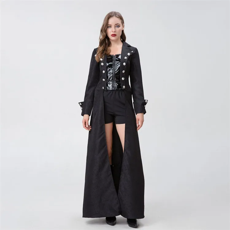 2023 New Carnival Cosplay Medieval Steam Punk Zipper Women Long Vintage Black Costume Outfit