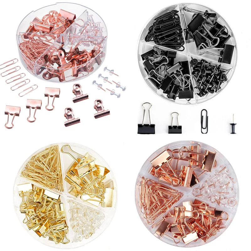 Hot Sales Creative Office Stationery Combination Rose Gold Pin Ticket Clip Paperclip Swallow Tail Clip Set
