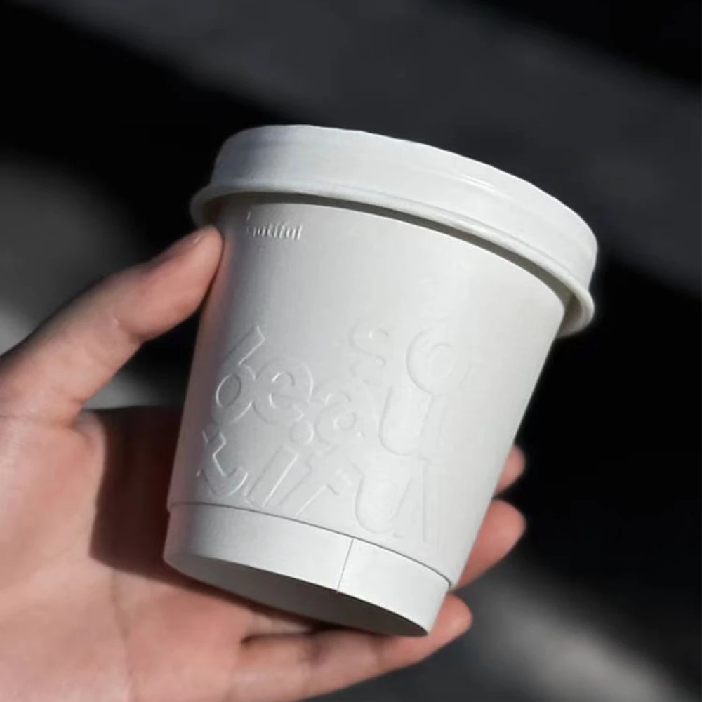 Limonpack Customized Biodegradable New Design Disposable Embossing Double Wall 10oz Coffee Paper Cup