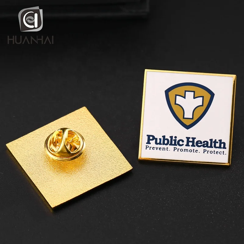 custom gold plated metal blank square printing sublimation logo brooch pins badge