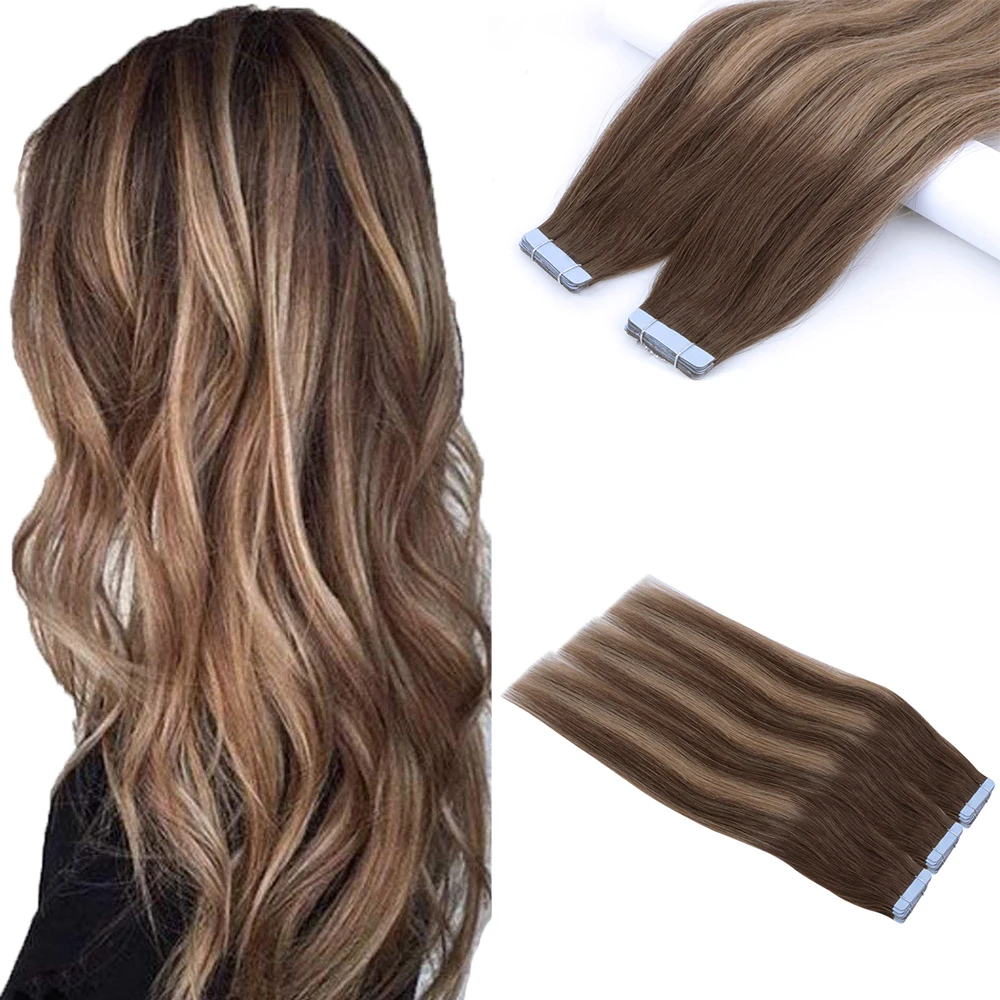 Full Cuticle Double Drawn Russian Ombre Remy Invisible Tape In Hair Extensions 100% Human Hair