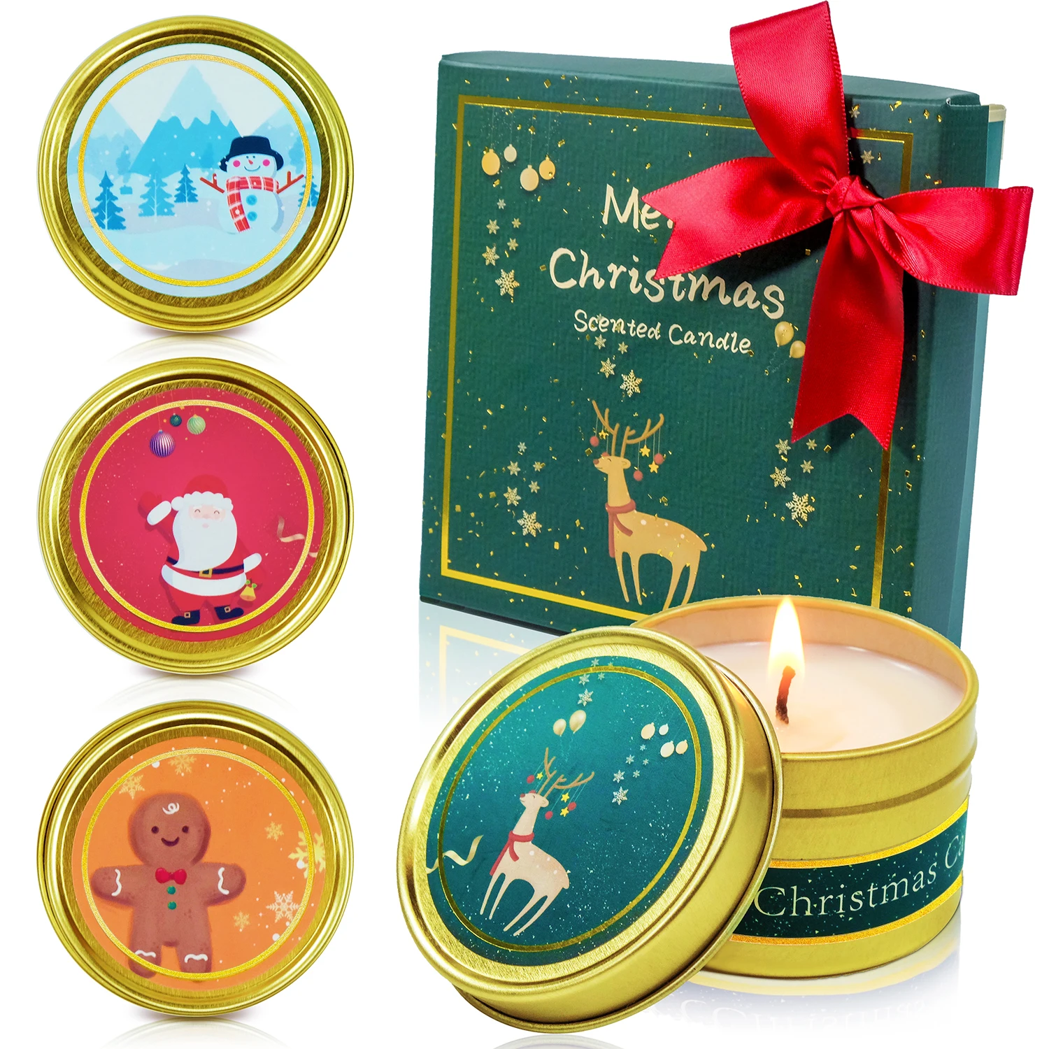 Custom Christmas Scented Candle in Tin Gift Set Luxury Soy Wax Making Candle for Home Decor Birthday