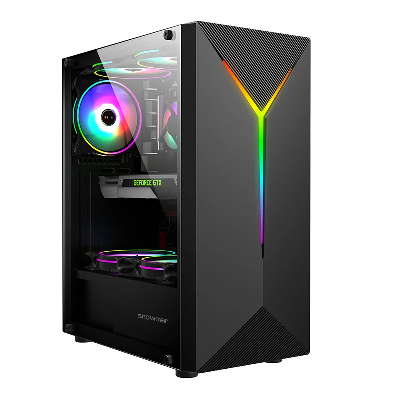 Снеговик закаленное стекло Mid-Tower ATX корпус с высоким потоком воздуха Система управления кабелем просторный интерьер не включены вентиляторы черный