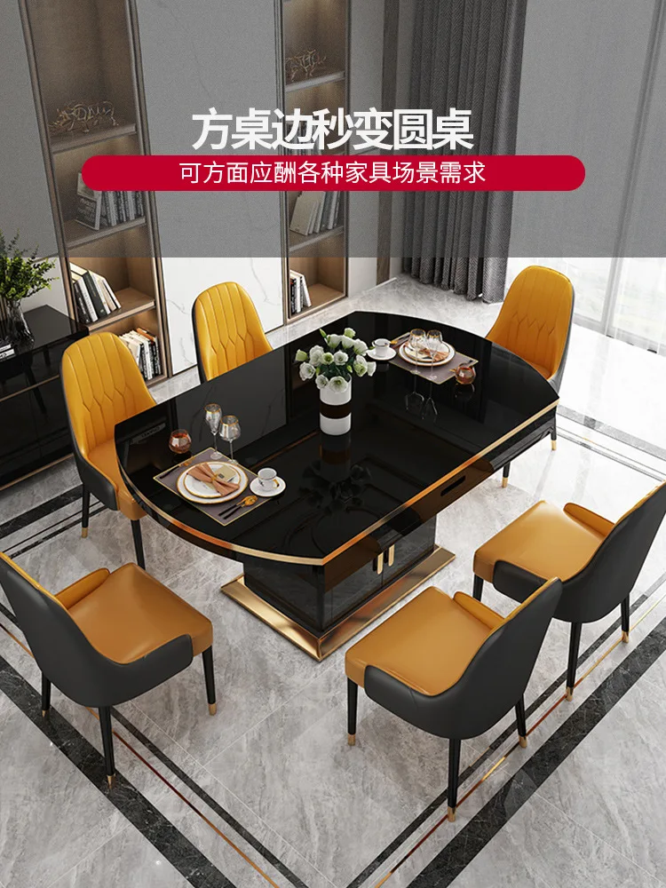 AJJ DX-261 Italian-style light luxury mirrored dining table with battery furnace multi-functional retractable dining table