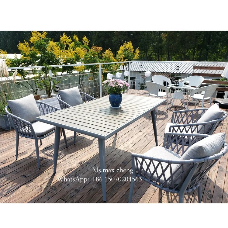 Новая дизайнерская уличная мебель для сада, литой алюминиевый обеденный набор для виллы, уличная мебель для патио, обеденный стол и (1600130423262)