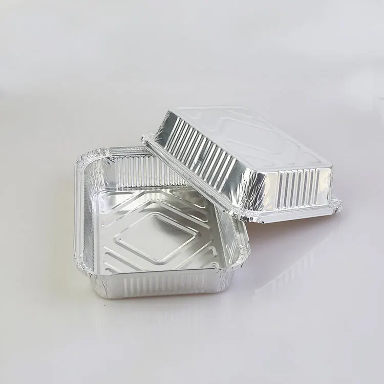 Tray Food Container Aluminum Foil Takeaway Aluminium Foil with Plastic Lids Disposable Wholesale Silver PET Aluminum Pans Accept