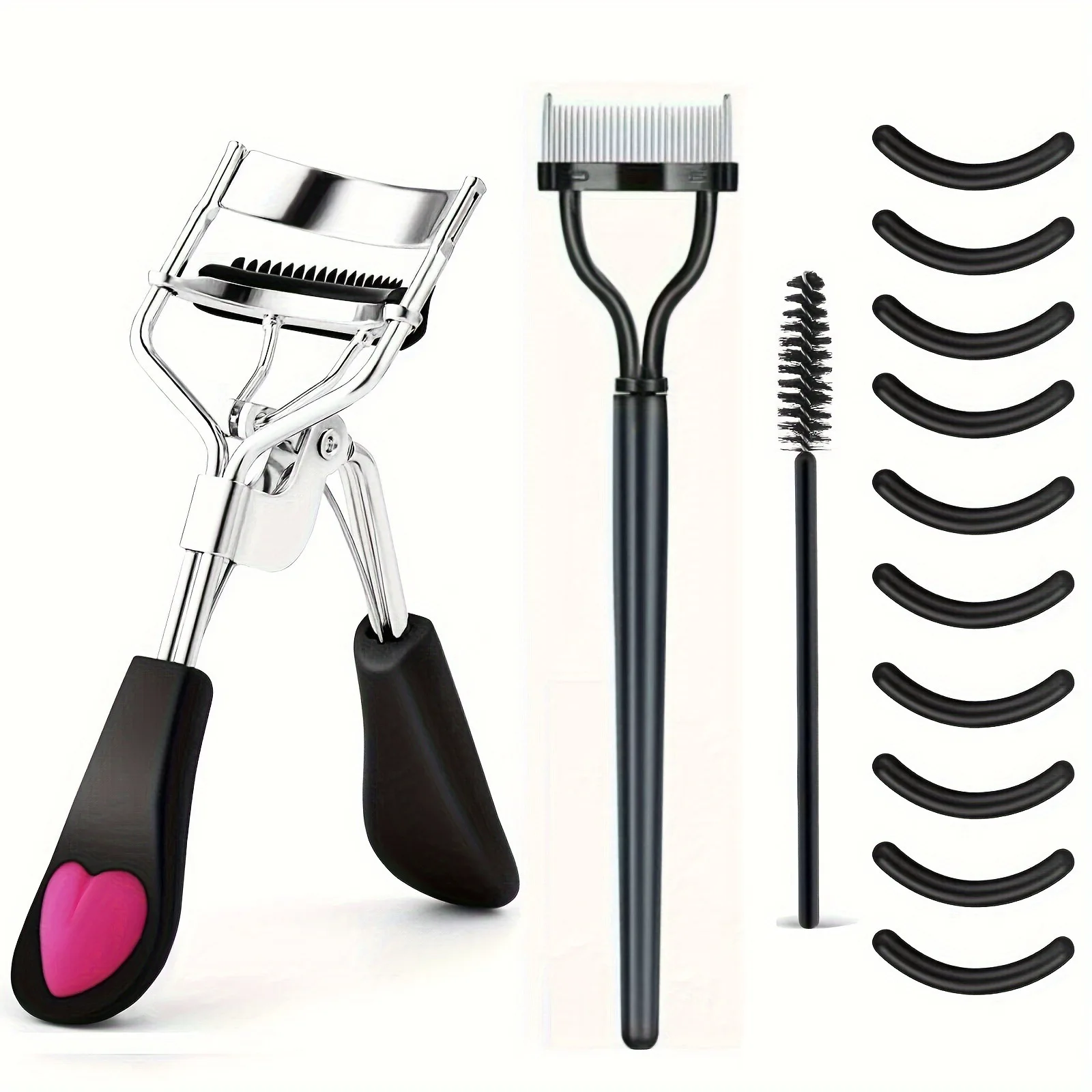 Eye Makeup Kit Eyelash Curler Applicator Tweezers Scissors in Black Rose Gold Rainbow Color