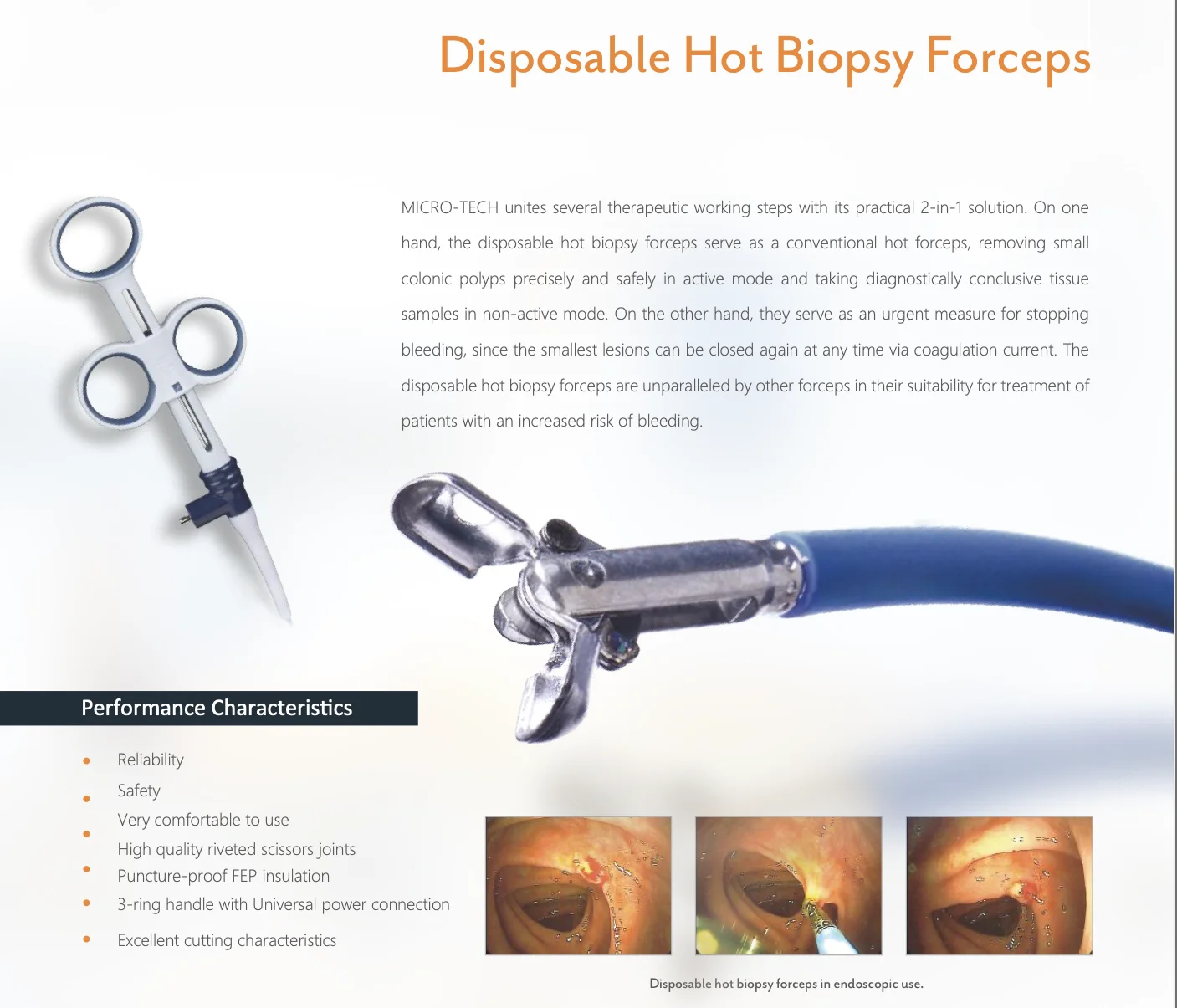 Disposable Biopsy Forceps 3-ring handle with Universal power connection Excellent cutting characteristic
