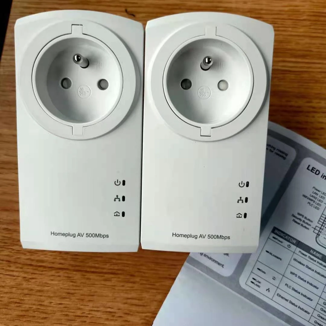 HomePlug AV 500Mbps  and AC Passthrough Ethernet Starter Kit  powerline adapter for IP Camera/ IPTV/VoIP adaptor