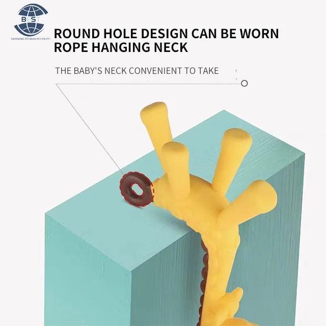 Beautiful cartoon colorful baby silicone toys Baby feeding set Customizable giraffe baby teether