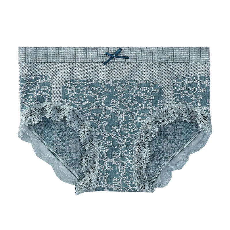 Graphene seamless lace bow mid-waist large size belly lift can be customized color women briefs underwear women